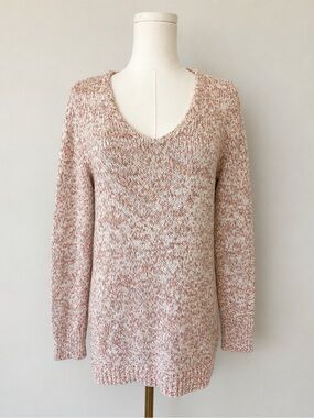 LOFT Marled Speckled Knit Tunic Sweater Pink Cream Cotton Blend M